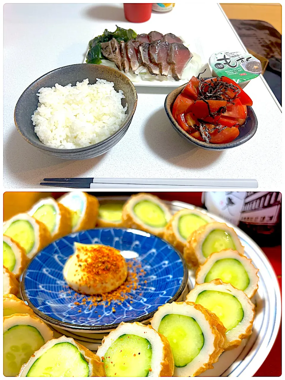 娘宅のカツオのたたき🐟旦那作のちくきゅう|おかちさん