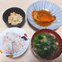 2025 0703　秋鮭の甘酢あん　卯の花　ほうれん草と油揚げのお味噌汁|いもこ。さん