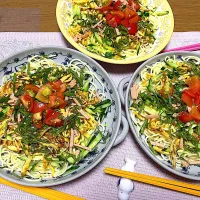米粉麺で冷やし中華♪3人晩ごはん〜(^^)❤︎|いつくしみちゃんさん