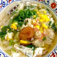 夏の夜メシ🌙薬味たっぷり揖保乃糸で温素麺🥢梅干しトッピング〜|keitanさん