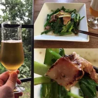 「豚バラのネギ塩炒めde昼飲み」
豚バラ肉と採れたて青ネギを
うま塩ニンニク炒め🧄
冷たいビールで流し込む🍺🍺🍺|ばくあんしゃさん