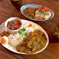手羽元スパイスカレー  トマトツナバジル  自家製らっきょう|Nakaba Kobayashiさん