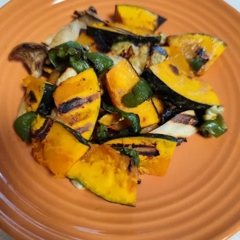 「プラス糀 生塩糀 こしタイプ」を使ってみたSnapdishの料理・レシピ写真:グリル焼き野菜(かぼちゃ、ピーマン、なす残り、エリンギ少し)