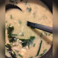 つぶみその味噌汁(ネギ、冷凍ささがきごぼう、乾燥ワカメ、卵一つ)| m.rafuさん