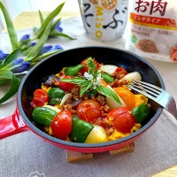 みそ味の大豆のお肉入りオープンオムレツ