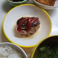 ☆夕飯☆ハンバーグ、厚揚げチーズ、ひじき、ごはん、味噌汁|ｼｮｺﾗさん