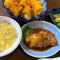 カレイの煮物&中華クラゲと胡瓜の和え物等|単身赴任のっちさん