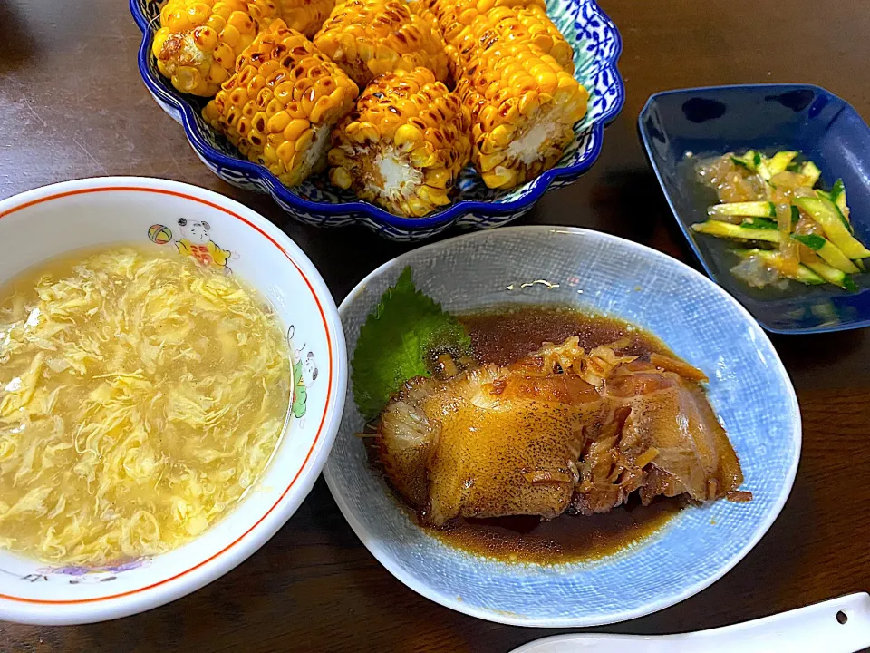 カレイの煮物&中華クラゲと胡瓜の和え物等|単身赴任のっちさん