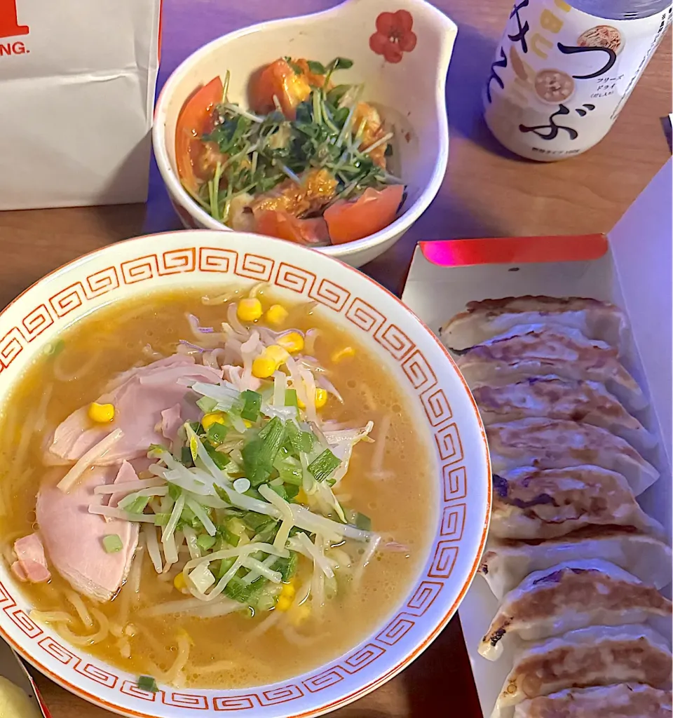 時短　つぶみそラーメンつぶみそ豆苗おかかサラダ|afさん