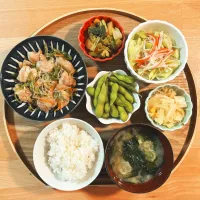 鶏ももチャプチェ定食|くまたさん