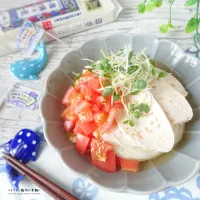 トマトと茹で鶏のゆず胡椒素麺|ゆずぽんさん