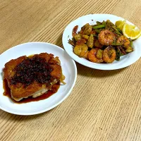 和風チキン（鶏もも肉）ステーキ、ガーリックシュリンプ|ヘムヘムさん
