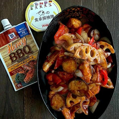 「ハニーBBQソース」を使ってみたSnapdishの料理・レシピ写真:『世界食卓探検隊』ハニーバーベキューソースで黒酢鶏もどき