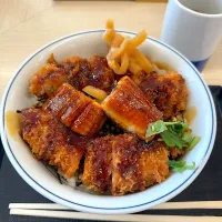 鰻蒲焼きとロースカツの合い盛り丼|るみおんさん