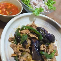 ナスとピーマンと豚肉の味噌炒め・冷しゃぶ・ミネストローネ🌺| chiyukiさん