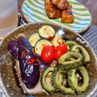 夏野菜焼き浸し～✴️　　　　　　　　　　　　　　　　　　　　　　　　厚揚げ肉巻き