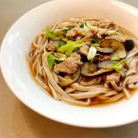 豚肉となすとネギのそば
