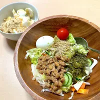 納豆めかぶのすりごま玉子サラダにキウイとバナナのきなこヨーグルト|マハロ菊池さん