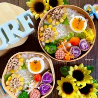 クマさんひまわり弁当|Akiyoෆ¨̮⑅さん