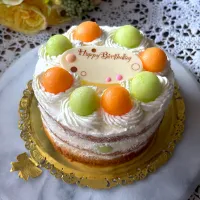 🍈メロンバースデーケーキ🧡💚|とんちんさん