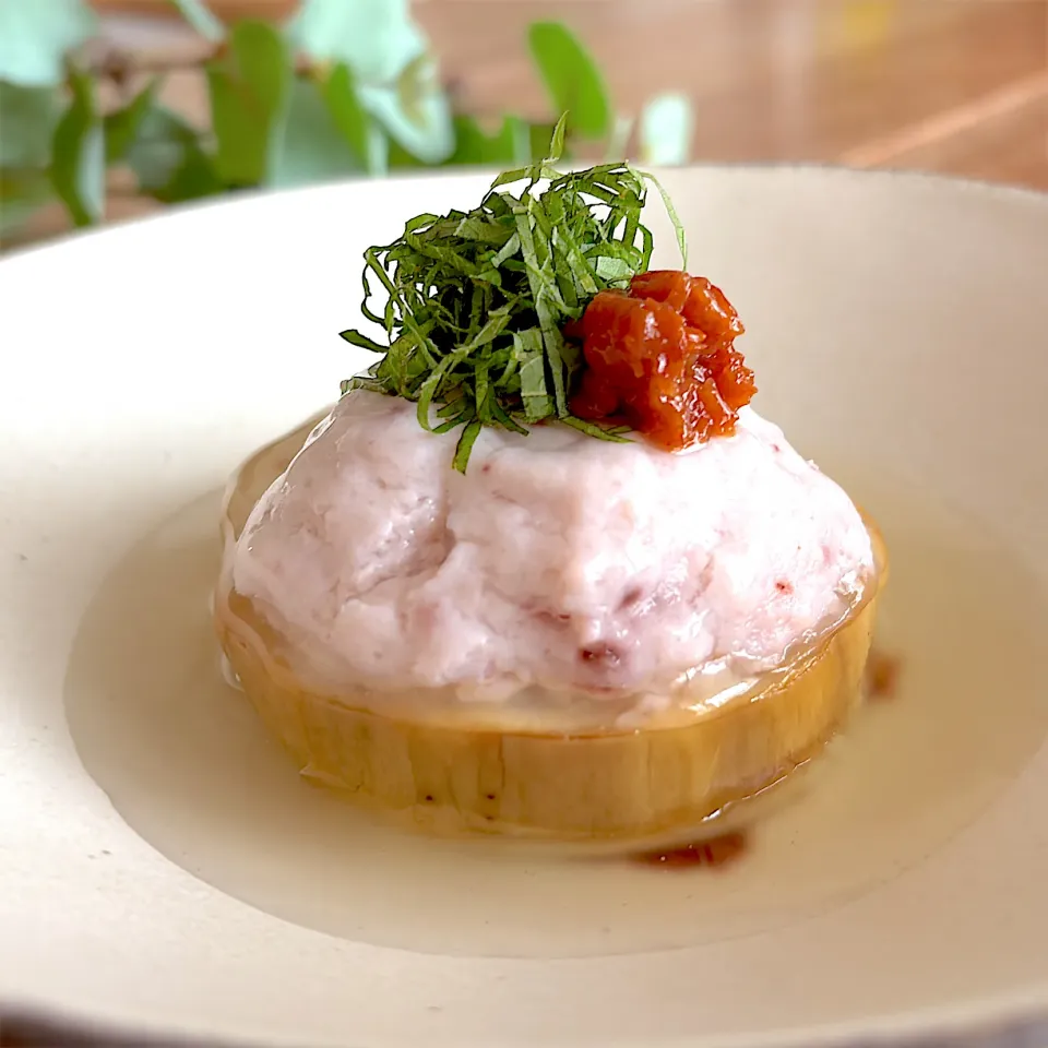 白ナス(トロナス)のイカ真薯(しんじょ)詰め|みずほさん