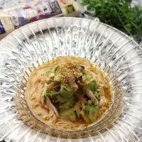 みょうがの醤油漬けとささみの梅和えそうめん|めいめいさん
