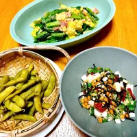 枝豆🫛
小松菜と玉子のコンソメ炒め
ネバネバ(長芋、おくら、梅、納豆、塩昆布)|naoさん