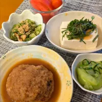 ☆ハンバーグみぞれ煮　☆キュウリ酢味噌和え　☆冷奴　☆リボンキュウリ浅漬け　☆トマト|chikakoさん