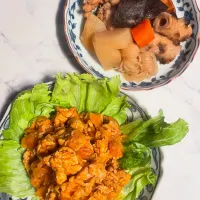 ポークチャップと煮物