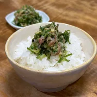 由美さんの料理 『備蓄品でいざ飯！チャレンジ』朝ごはんのお供に薬味をつぶみそで和えました🍚