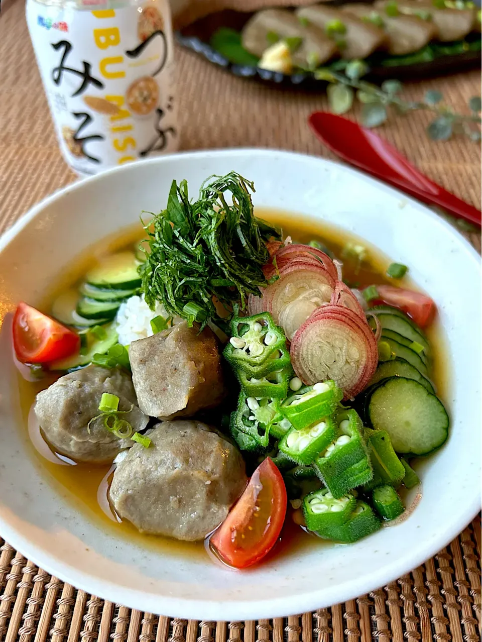 【備蓄品でいざ飯❣️】つぶみそ de つみれ団子の冷や汁|まなまな♡さん