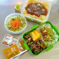R7.7/15(火)   ·͜·♡ミートソースパスタ&鯖の味噌煮弁当👨🏻‍🍳|hamakoさん