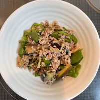 なすとひき肉のしょうが炒め| あきたまさん