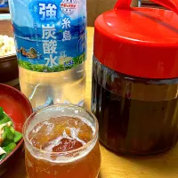 7年物のブランデー漬けビワ酒の炭酸割り 今ハマってる糸島炭酸 大きいボトルでも炭酸が2日目、3日目もあまり抜けなくて❣️|🐈⸒⸒⸒⸒つるのダンス🐈🐾さん