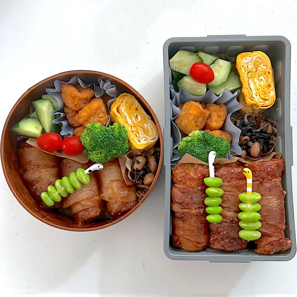 肉巻きおにぎり
コロコロチキン
きゅうりの漬物
ひじき煮
卵焼き
ブロッコリー
枝豆
ミニトマト|ayumomさん
