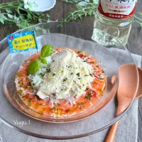 チキンとチーズのガスパチョ風冷たいリゾット🍅|ゆーこどんさん