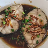 Steamed batang steaks with hot oil ginger 😍😋with steamed rice|🍒lynnlicious🍒さん