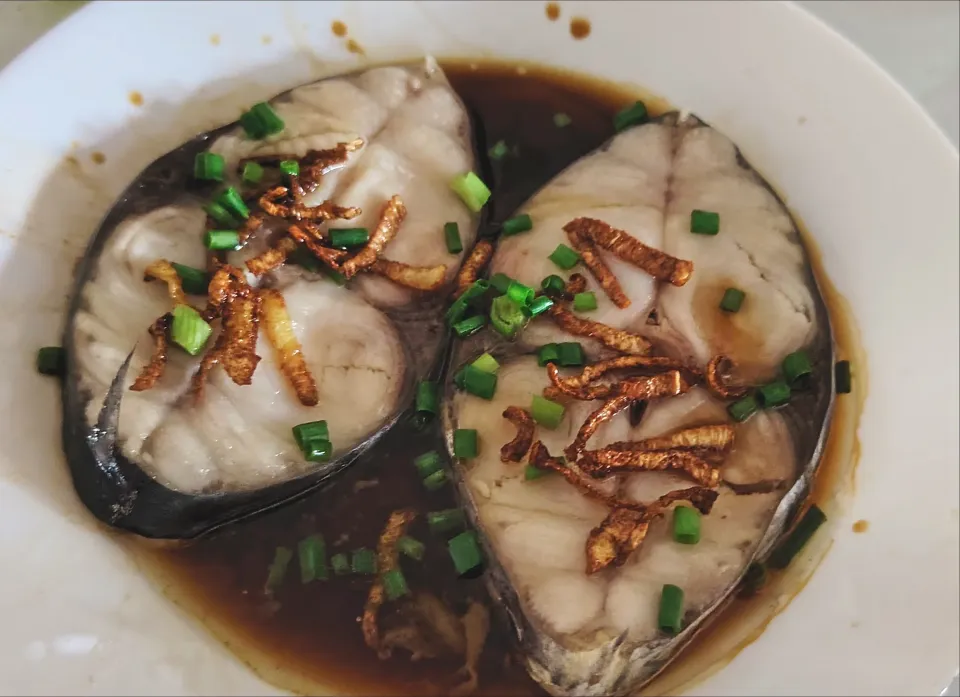 Steamed batang steaks with hot oil ginger 😍😋with steamed rice|🍒lynnlicious🍒さん