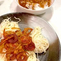 おっさん飯　かき揚げそうめん　カレー|ひげおやじさん