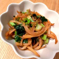 余って冷凍してた大根の皮とカブの葉っぱの粒味噌きんぴら|チョコさん