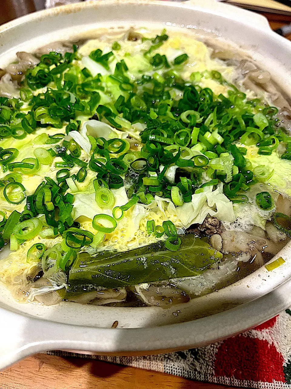 #夕飯　ポークビーフ合挽きのこキャベツ玉子おじや|ms903さん