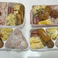 置き弁・母弁・中学生男子弁当。☆梅混ぜ込み＋梅干しご飯☆ボロニアハム☆卵焼き☆キャベツメンチカツ☆イカ天☆マカロニサラダ| Saharaさん