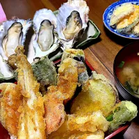穴子と夏野菜の天重（夫調理・私助手）