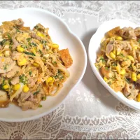 夜ごはんの一品。豚こま厚揚げ豆もやし炒め煮| m.rafuさん