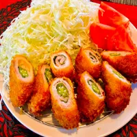 ✩.*˚オクラ豚ロース巻きカツ