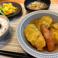 ＊ピリ辛ナスごはん
＊ロールキャベツ
＊カボチャサラダ・ブロッコリー
＊白菜とカニカマのとろとろ煮| さっちんさん