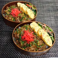母とムスコのラブラブおソロ♪モリモリつゆ抜き牛丼弁当