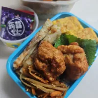☆小学生弁当☆海苔弁‼️2段オカカ海苔ごはん、しらす卵焼き、唐揚げ、竹輪磯揚げ、金平牛蒡、蒟蒻ゼリー|ｼｮｺﾗさん