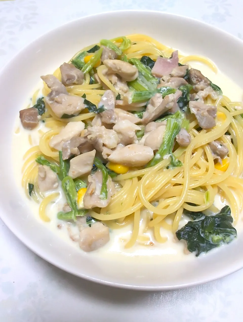 チキンクリームパスタ|がくがくさん