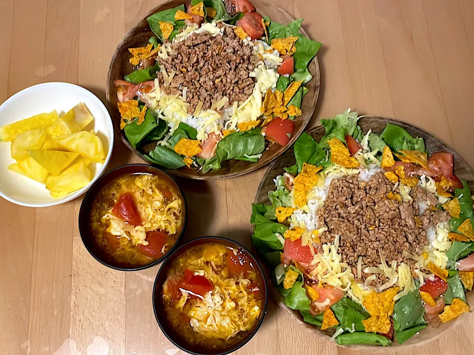 タコライス　トマトスープ　パイナップル|そのみさん